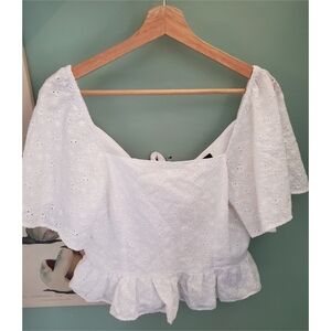 1. State White Eyelet Ruffle Peplum Top